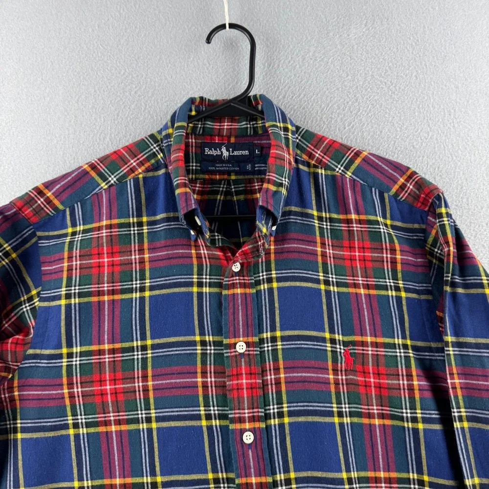 Vintage Polo Ralph Lauren Shirt Mens Large 80s Flannel Button Down Plaid USA